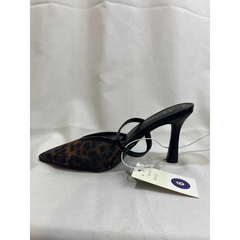 A New Day Women Leopard Print Mesh Pointed Toe Mules Stiletto Heels Brown Size 6 - Picture 4 of 6